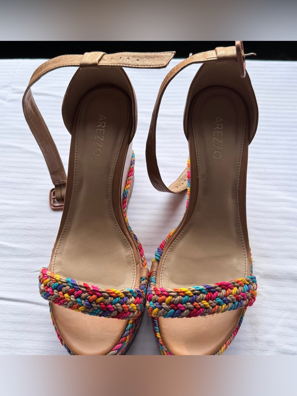 Arezzo Multicolor Braided Strap Tan Ankle-Wrap Sandals